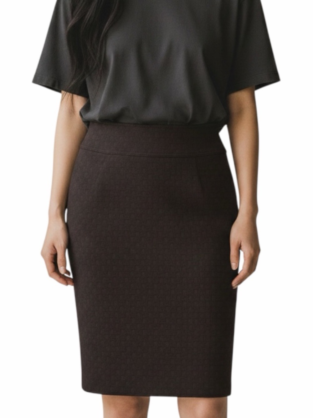 Elie Tahari Pencil Skirt Womens Size 6 Brown Textured Knee Length Career